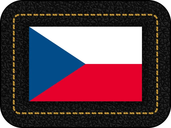 Bandera de República Checa. Icono vectorial sobre fondo de cuero negro — Vector de stock