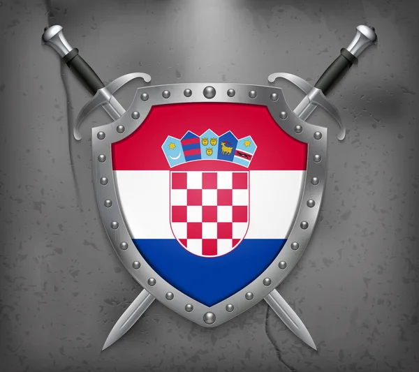 Flaga Chorwacji. Tarcza z flagi narodowej. Dwa skrzyżowane Swor — Wektor stockowy