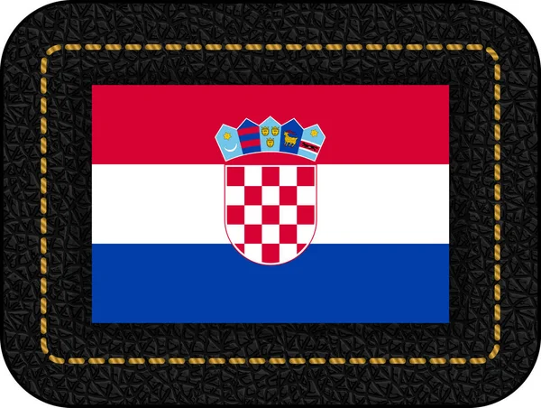 Bandeira da Croácia. Ícone de vetor em fundo de couro preto —  Vetores de Stock