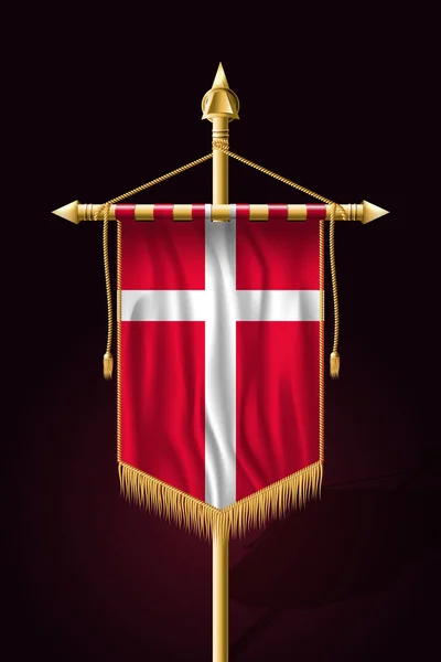 Флаг Дании. Праздничное вертикальное знамя. Повесы на стене — стоковый вектор