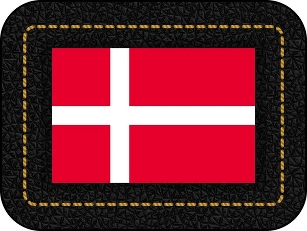Bandera de Dinamarca. Icono vectorial sobre fondo de cuero negro — Vector de stock