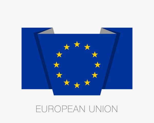 Bandera de la Unión Europea. Icono plano ondeando bandera con nombre de país — Vector de stock