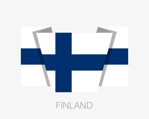 Bandeira da Finlândia. Bandeira de acenar de ícone plano com nome de país —  Vetores de Stock