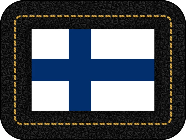 Bandera de Finlandia. Icono vectorial sobre fondo de cuero negro — Vector de stock