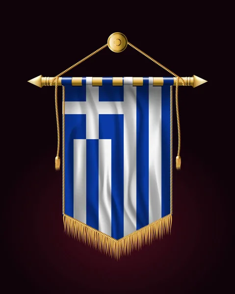 Флаг Греции. Праздничное вертикальное знамя. Повесы на стене — стоковый вектор