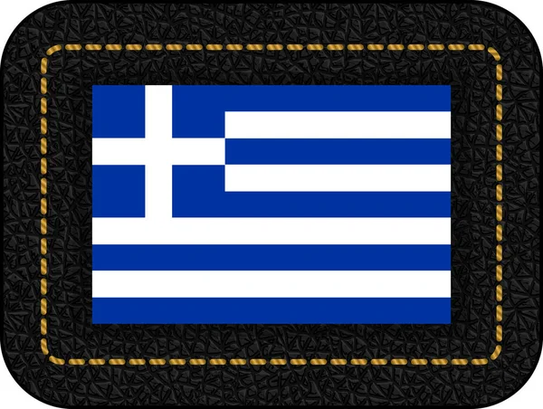 Bandera de Grecia. Icono vectorial sobre fondo de cuero negro — Archivo Imágenes Vectoriales