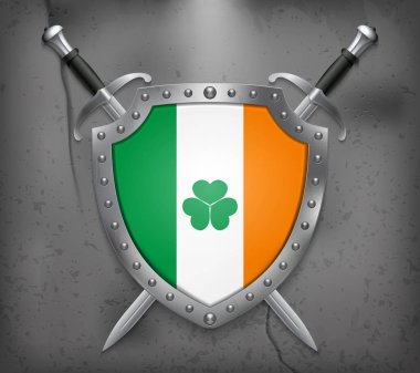 İrlanda bayrağı Shamrock ile. Ulusal bayrak ile kalkan. İki C