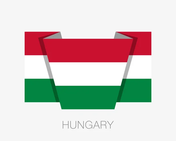 Bandera de Hungría. Icono plano ondeando bandera con nombre de país — Vector de stock