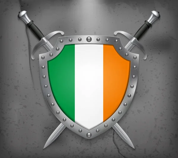 Bandera de Irlanda. El Escudo con Bandera Nacional. Dos Swor Cruzado — Archivo Imágenes Vectoriales