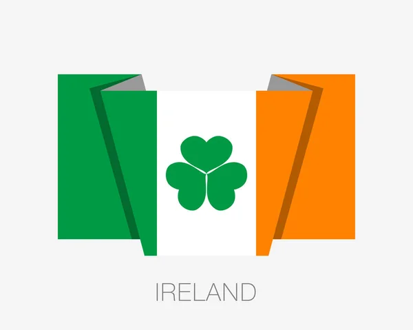 Irlande Drapeau avec Shamrock. Icône plate agitant le drapeau avec le pays N — Image vectorielle