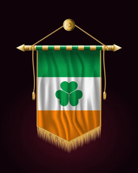 Bandera de Irlanda con Shamrock. Banner vertical festivo. Colgante de pared — Vector de stock