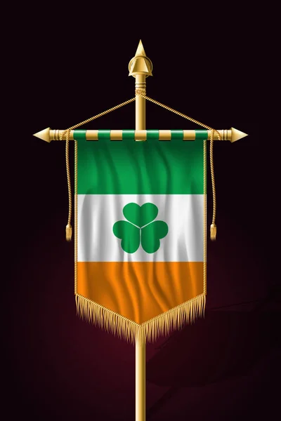 Ireland Flag with Shamrock. Festive Vertical Banner. Wall Hangin — Stock Vector