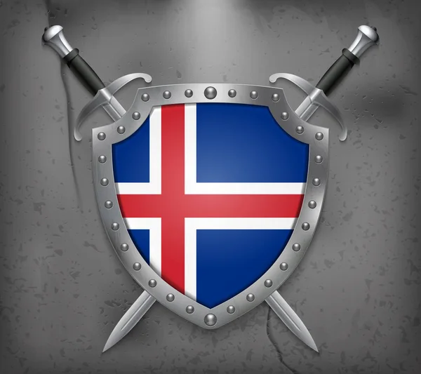 Flag of Iceland. The Shield with National Flag. Two Crossed Swor — Stock Illustration Flag of Iceland. The Shield with National Flag. Two Crossed Swor Stock Illustration