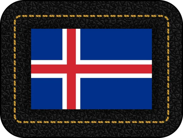 冰岛的旗子。黑色皮革背景上的矢量图标 — 图库矢量图片