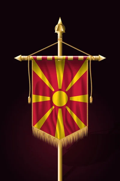 Bandeira da Macedónia. Bandeira Vertical festiva. Pendurados na parede —  Vetores de Stock