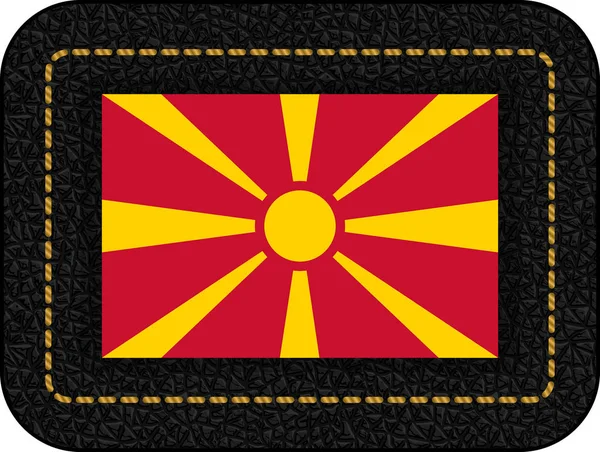 Bandeira da Macedónia. Ícone de vetor em fundo de couro preto — Vetor de Stock
