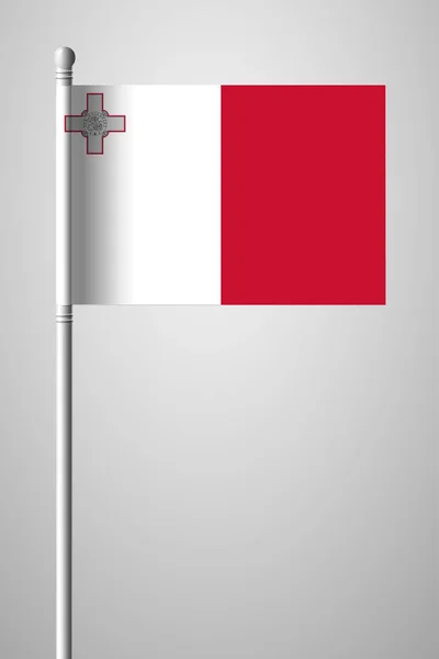 Malta bayrağı. Ulusal bayrak bayrak direği üzerinde. İzole illüstrasyon — Stok Vektör