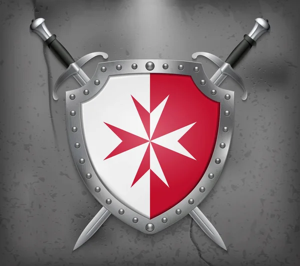 Bandeira de Malta. Versão com Cruz Maltesa. O Escudo com Natio — Vetor de Stock