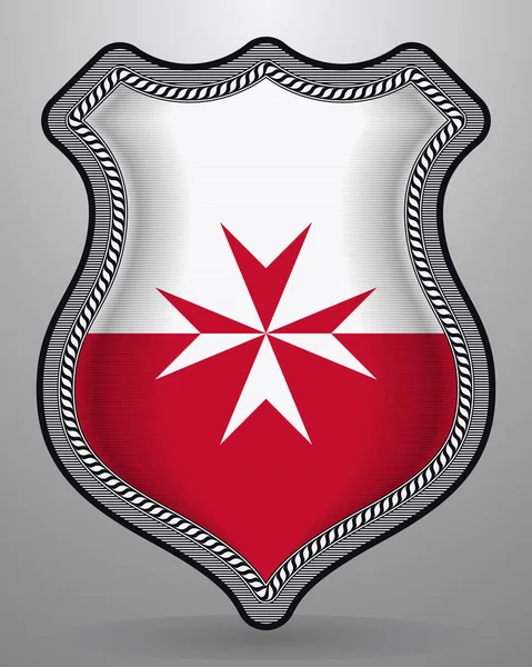 Bandiera di Malta. Versione con croce maltese. Badge vettoriale e icona — Vettoriale Stock