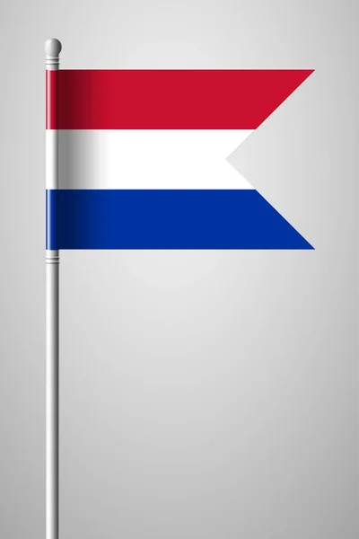 Vlag van Nederland. Nationale vlag op de vlaggenmast. Geïsoleerde afb — Stockvector