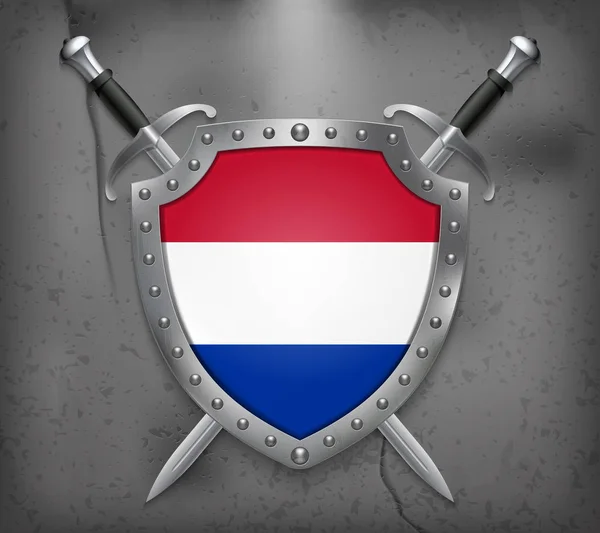 Vlajka Nizozemska. Štít s národní vlajkou. Dva palce — Stockový vektor
