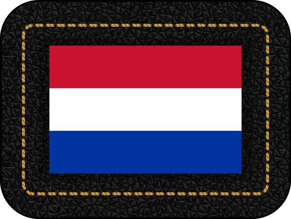 Drapeau des Pays-Bas. Icône vectorielle sur fond de cuir noir — Image vectorielle