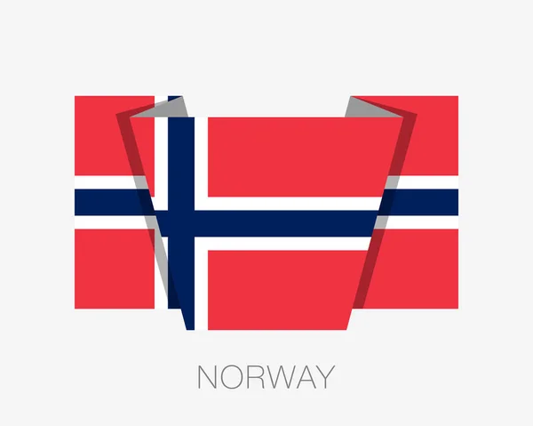 Bandeira da Noruega. Bandeira de acenar de ícone plano com nome de país — Vetor de Stock