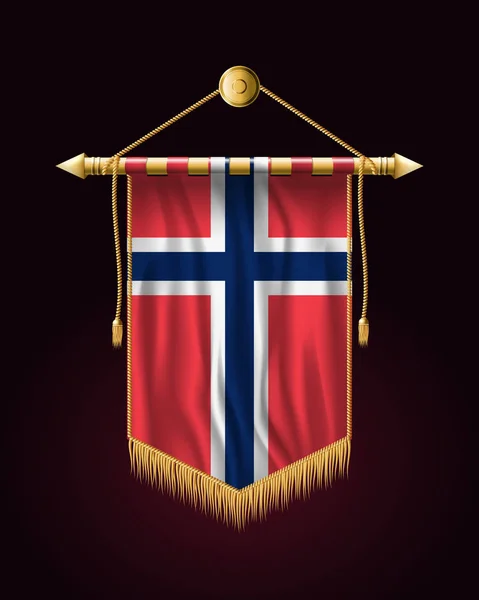 Флаг Норвегии. Праздничное вертикальное знамя. Повесы на стене — стоковый вектор