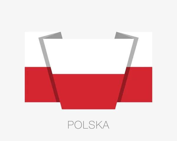 Bandera de Polonia. Icono plano ondeando bandera con nombre de país Escrito — Archivo Imágenes Vectoriales