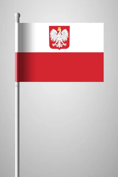 Bandiera della Polonia con Aquila. Bandiera Nazionale su Flagpole. Isolato I — Vettoriale Stock