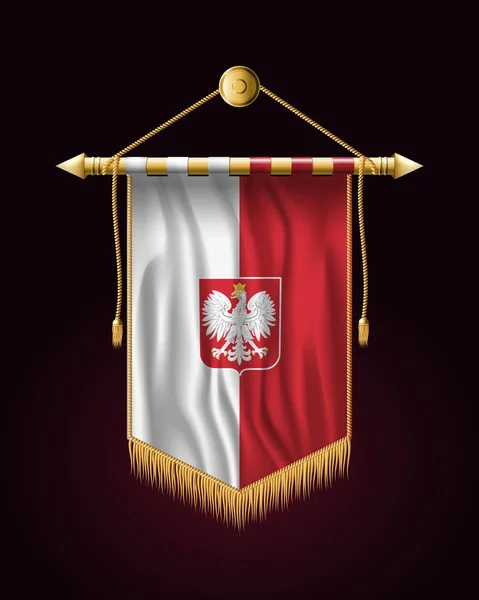 Flagge Polens mit Adler. Festliche vertikale Fahne. Wandbehänge — Stockvektor
