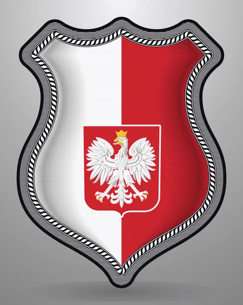Bandera de Polonia con Águila. Insignia de Vector e Icono — Archivo Imágenes Vectoriales