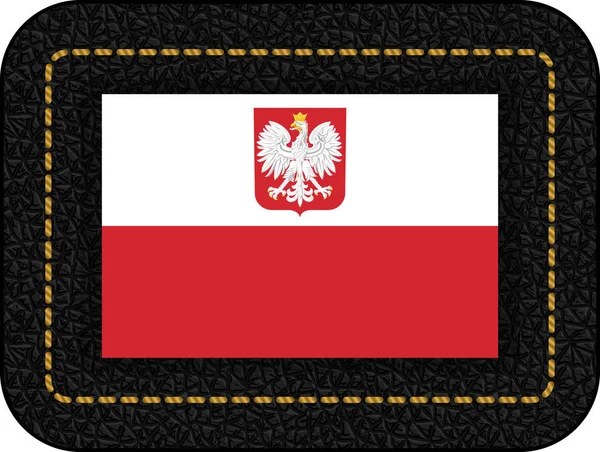 Bandeira da Polônia com Águia. Ícone de vetor em fundo de couro preto — Vetor de Stock