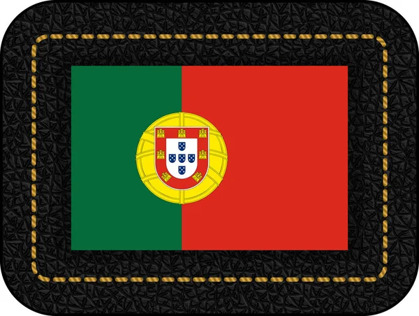 Flag of Portugal. Vector Icon on Black Leather Backdrop — Stock Vector