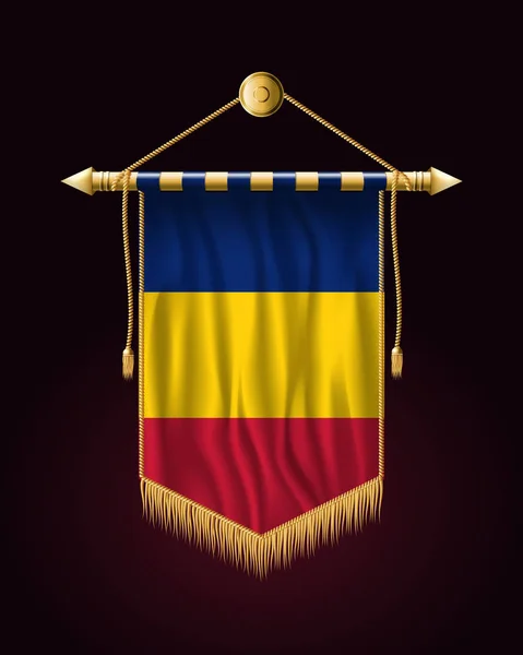Flagge Rumäniens. Festliche vertikale Fahne. Wandbehänge — Stockvektor
