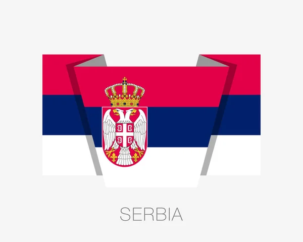Bandeira da Sérvia. Bandeira de acenar de ícone plano com nome de país —  Vetores de Stock