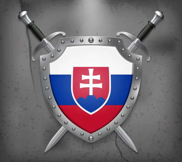 Прапор Словаччини. Щит з Національний прапор. Двох перехрещених Swo — стоковий вектор