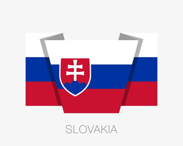 Bandeira da Eslováquia. Bandeira de acenar de ícone plano com nome de país —  Vetores de Stock
