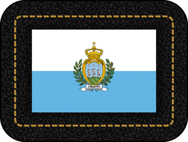 Bandeira de San Marino. Ícone de vetor em fundo de couro preto —  Vetores de Stock