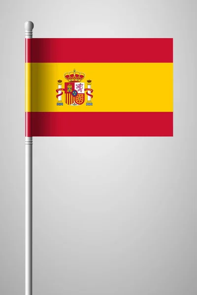Bandera de España. Bandera Nacional en asta de bandera. Ilustración aislada — Vector de stock