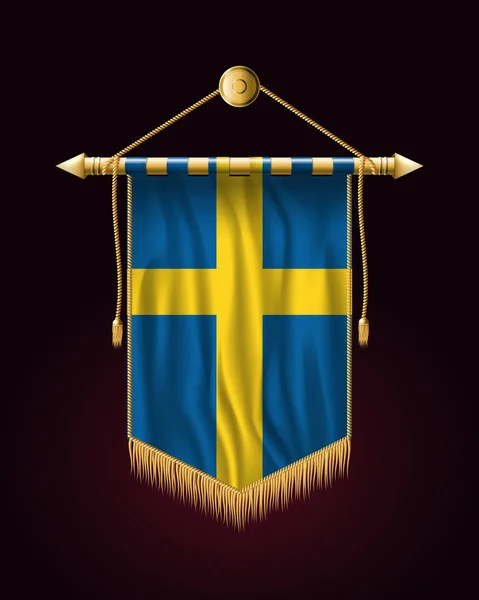 Bandera de Suecia. Banner vertical festivo. Colgantes de pared — Vector de stock