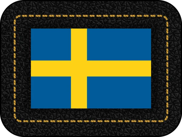 Flag of Sweden. Vector Icon on Black Leather Backdrop — Stock Vector
