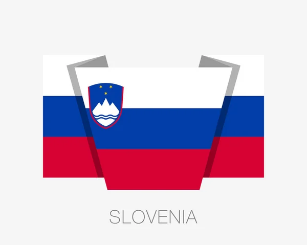 Bandeira da Eslovénia. Bandeira de acenar de ícone plano com nome de país —  Vetores de Stock