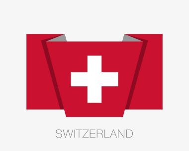 İsviçre bayrağı. Ülke adı ile bayrak sallayarak düz simgesi