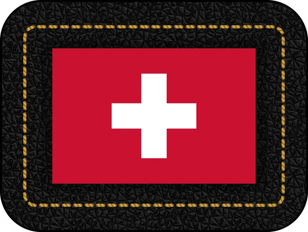 Bandera de Suiza. Icono vectorial sobre fondo de cuero negro — Vector de stock