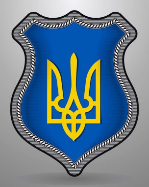Tryzub. Trident. Ukrayna'nın ulusal sembolleri. Vektör rozet ve