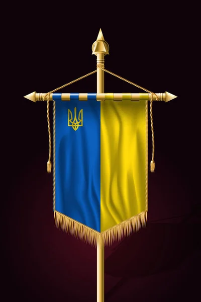 Flagge der Ukraine mit Dreizack. Festliche vertikale Fahne. Wandbehang — Stockvektor