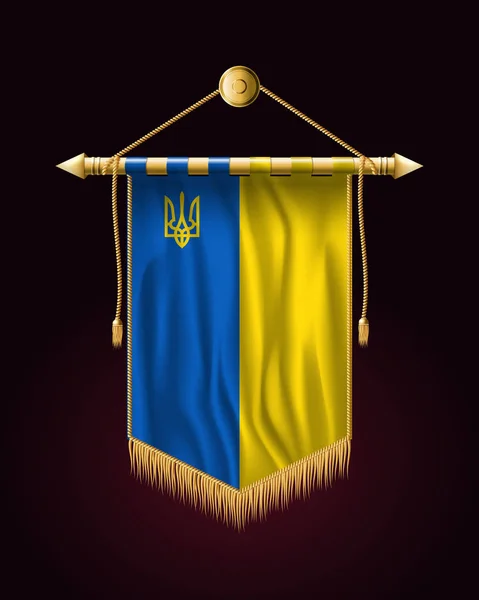 Bandiera dell'Ucraina con Tridente. Bandiera verticale festiva. Appendere muro — Vettoriale Stock