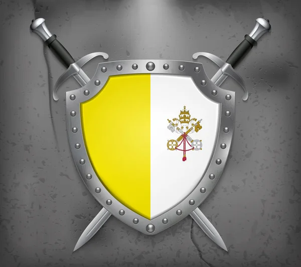 Σημαία του Βατικανού. Η ασπίδα με εθνική σημαία. Δύο σταυρωμένα — Διανυσματικό Αρχείο
