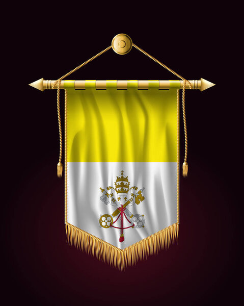 Флаг Ватикана. Праздничное вертикальное знамя. Повесы на стене
